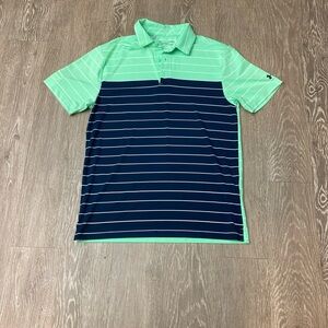 Under Armour Mint Green and Navy Striped Polo